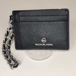 MICHAEL KORS Small Pebbled Leather Chain Card Case - NWT - Black